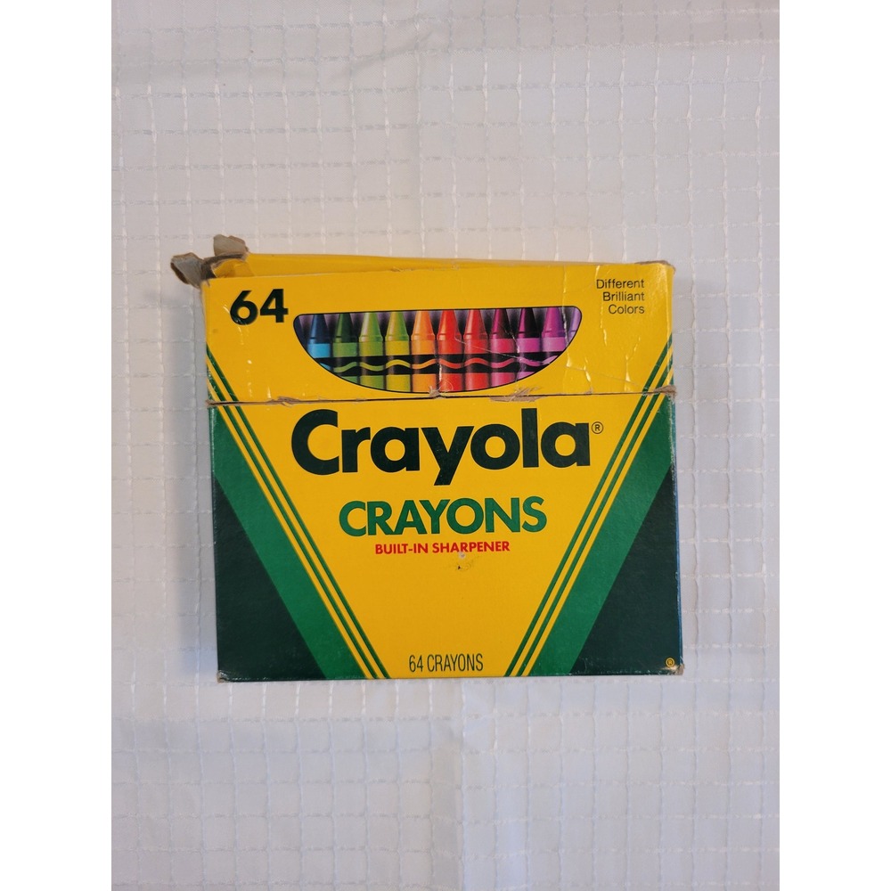 Vintage 1990 Crayola 64 Count Crayon Box with Built-In Sharpener Collectible